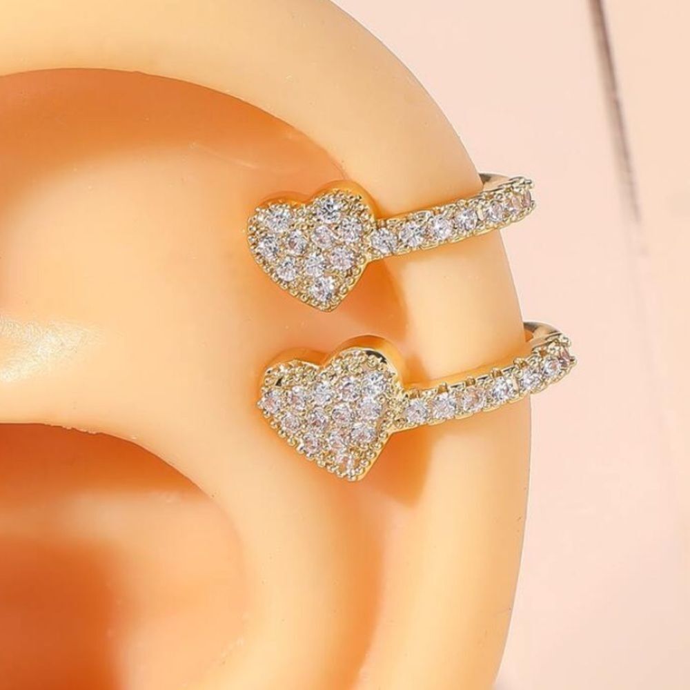 3for$20 1pc Fashionable Double Zirconia Heart Design Simplistic Clip-on
